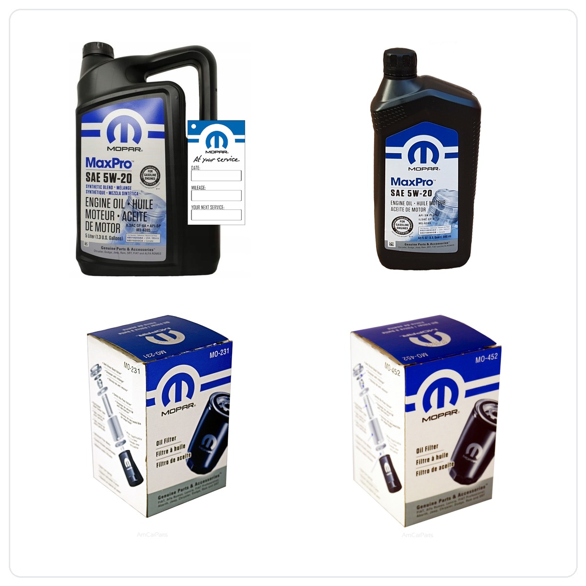 MOPAR MaxPro 5W20 6L + filter MOPAR MO-452 Dodge Durango 3,7 V6 2008-