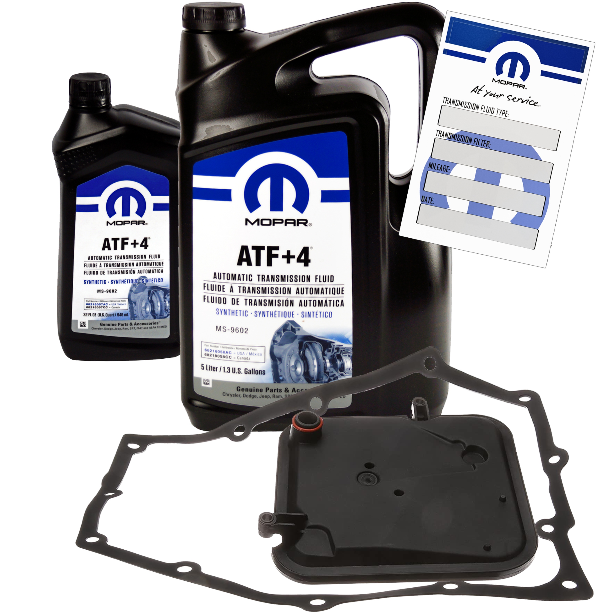 MOPAR ATF+4 5L + 58934 (MOPAR ATF+4 - zestaw serwisowy skrzyni biegów 42RL 42RLE (13 śrub) - filtr + uszczelka (4biegowa))