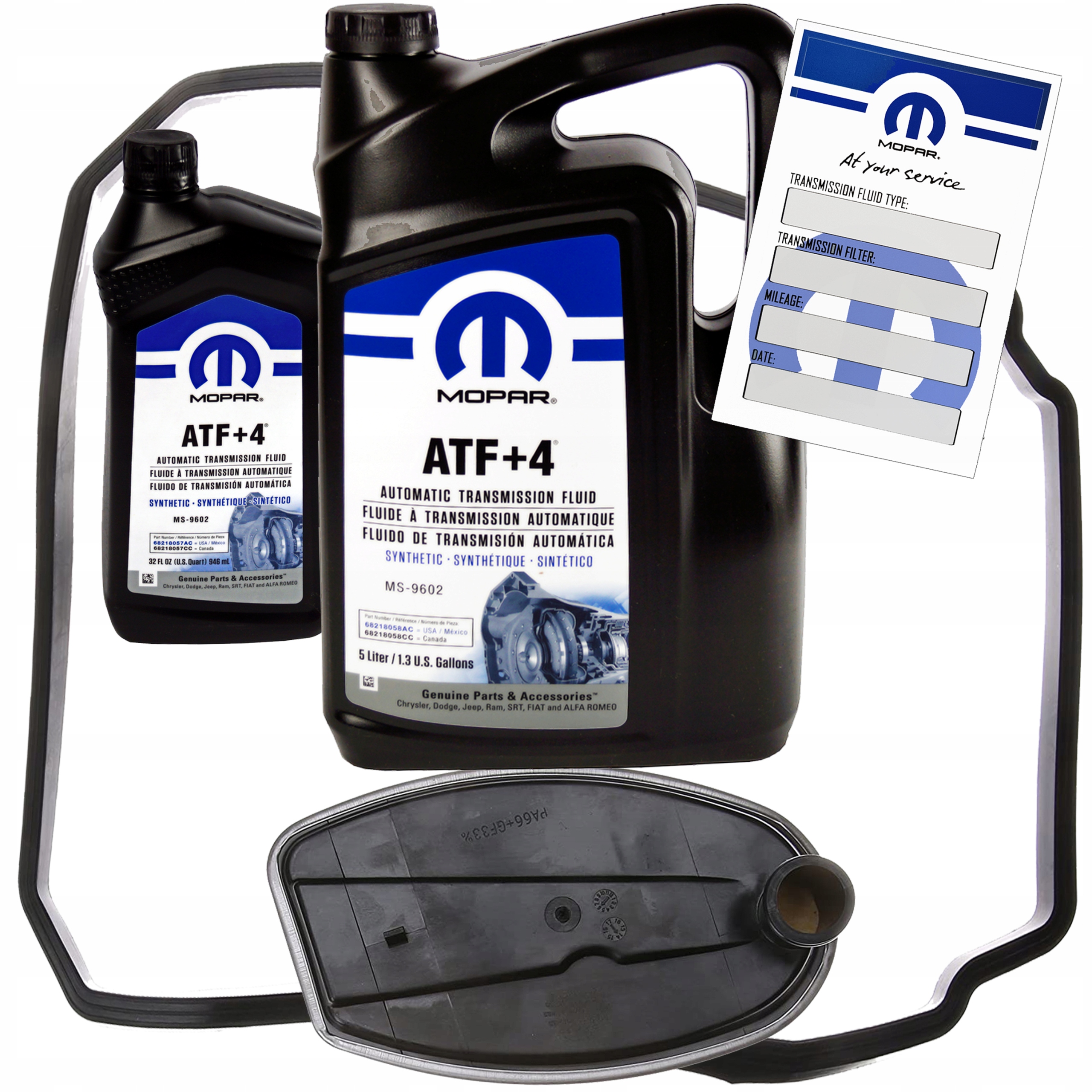MOPAR ATF+4 6L + 58845 (MOPAR ATF+4 - zestaw serwisowy skrzyni biegów NAG1 5WA580 - filtr + uszczelka (6 śrub))