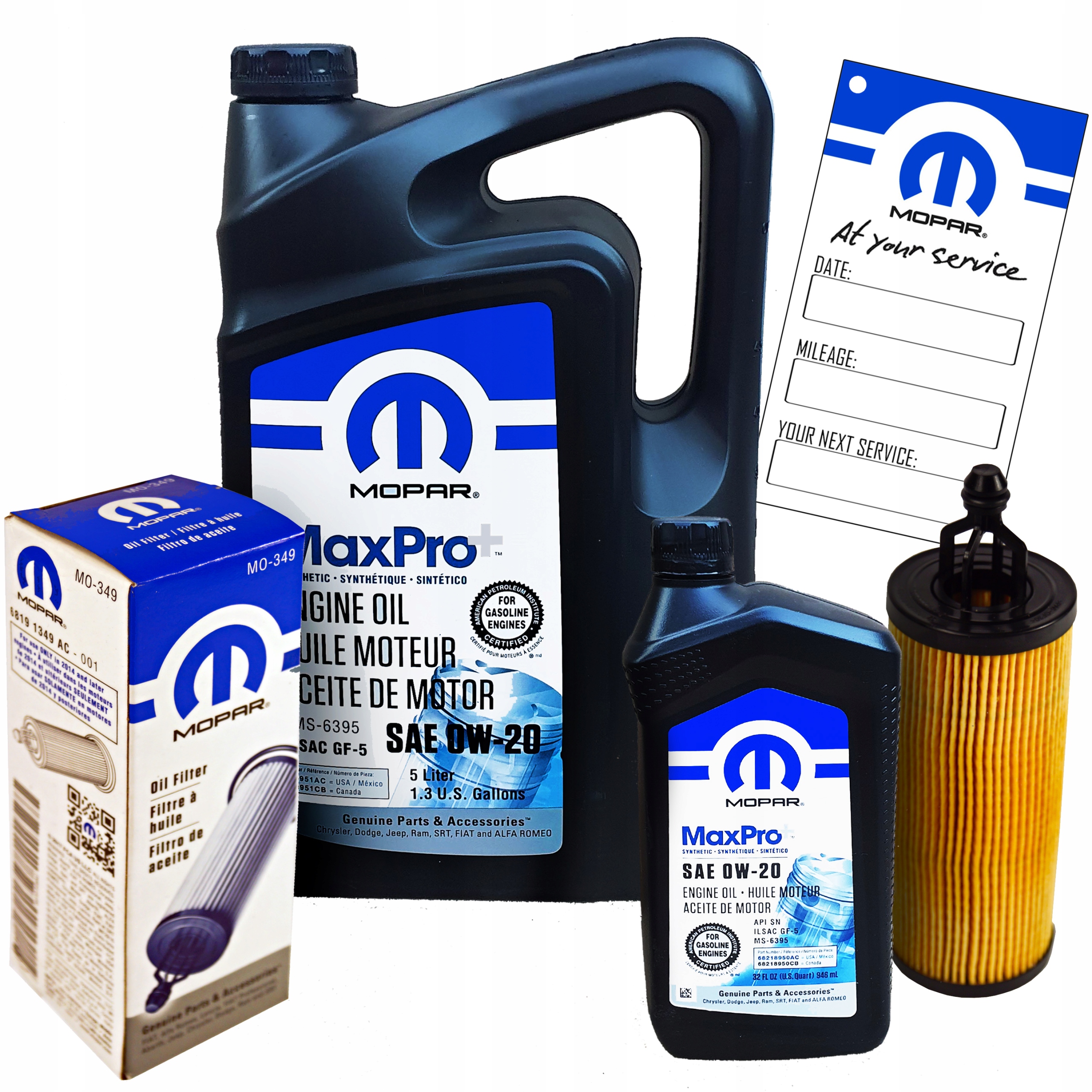 MOPAR MaxPro+ 0W20 6L + filtr MOPAR MO-349 Dodge Challenger 3,6 V6 2016-