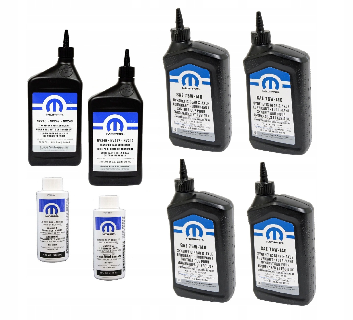 Mopar 75W-140 4 × 0,946 l + NV245 2 × 0,946 l + LSD 2 × 120 ml