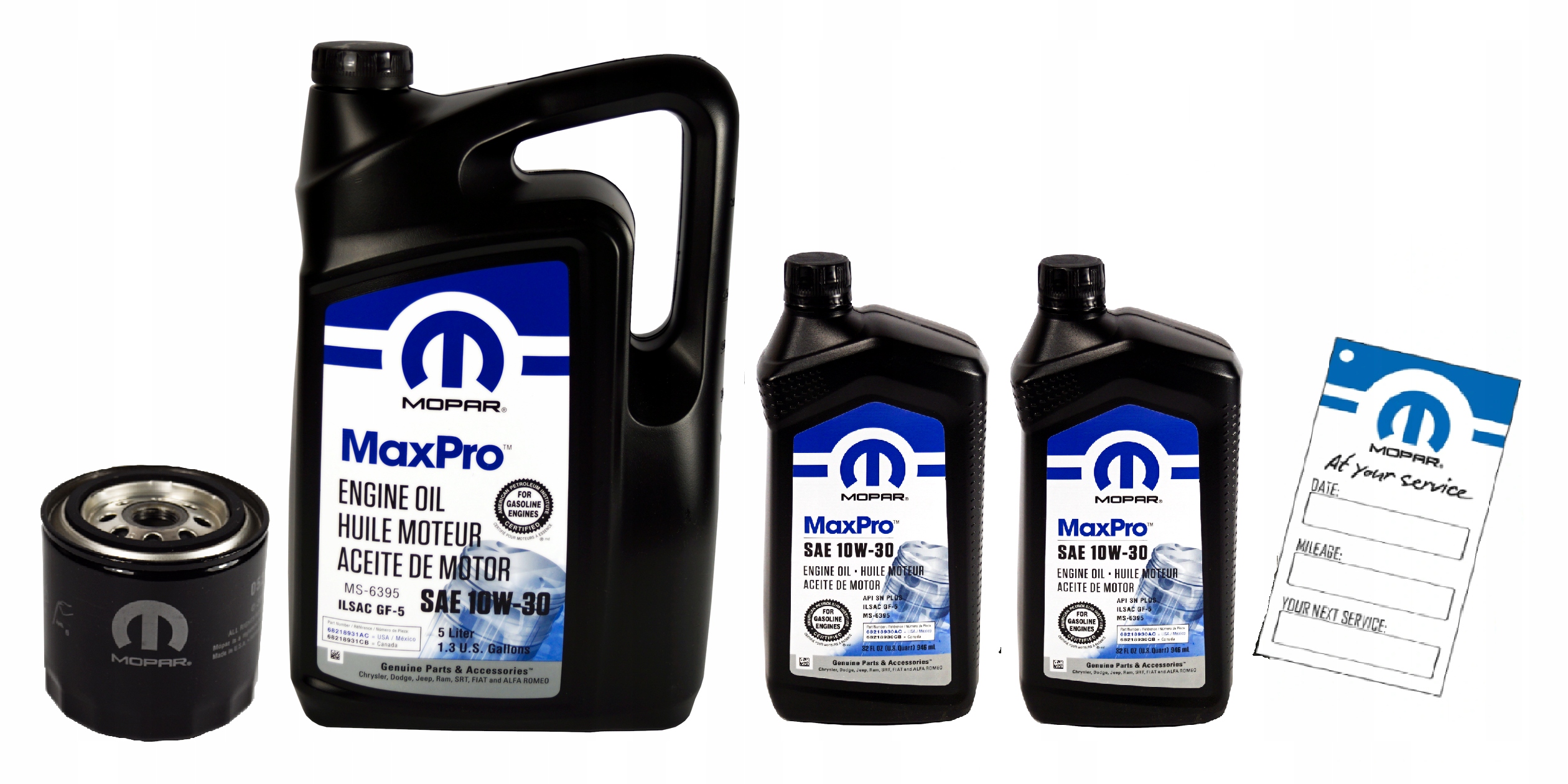 Mopar MaxPro 10W-30 6,892 l — 5 l + 2 × 0,946 l + filtr Mopar MO-090