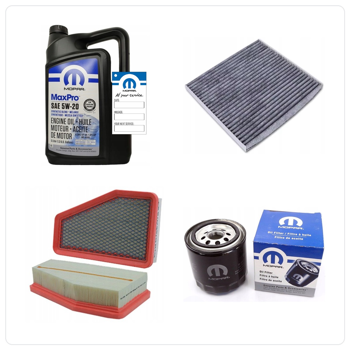 MOPAR MaxPro 5W20 5L with filters oil, air i cabin Jeep Cherokee 2,4 2019-2023