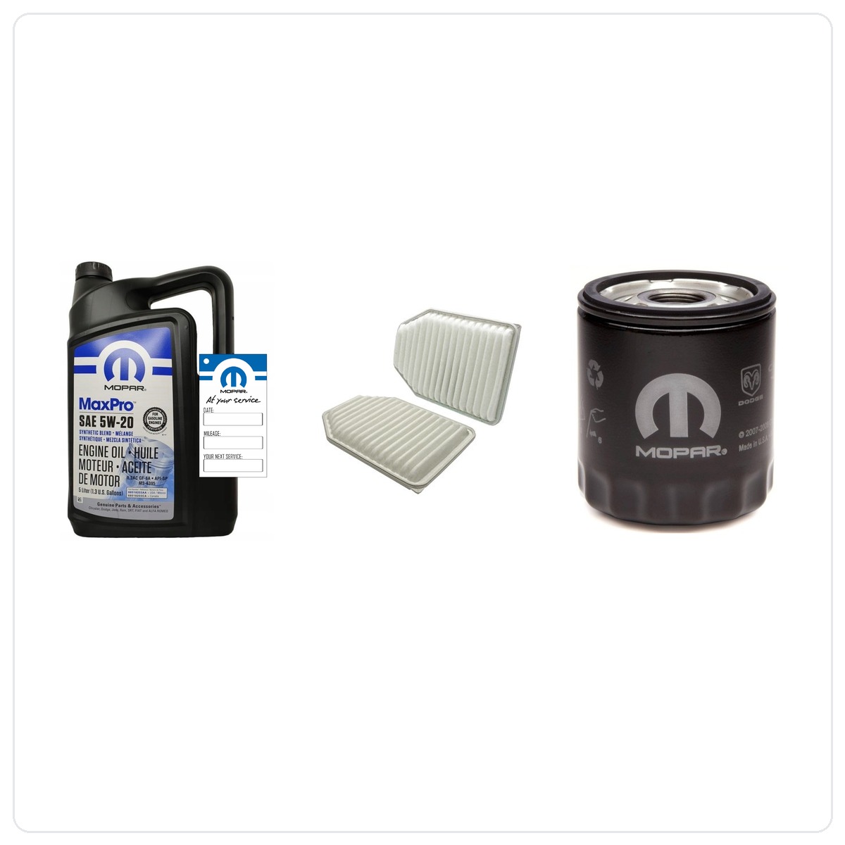 MOPAR 5W20 5L + MO-409 z filtrem oleju i powietrza Jeep Wrangler 3.8 V6 2007-2011