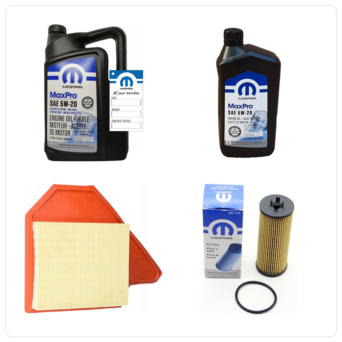 MOPAR MaxPro 5W20 6L + filtr MOPAR MO-744 + filtr powietrza Chrysler Town&Country 3.6 V6 -2013