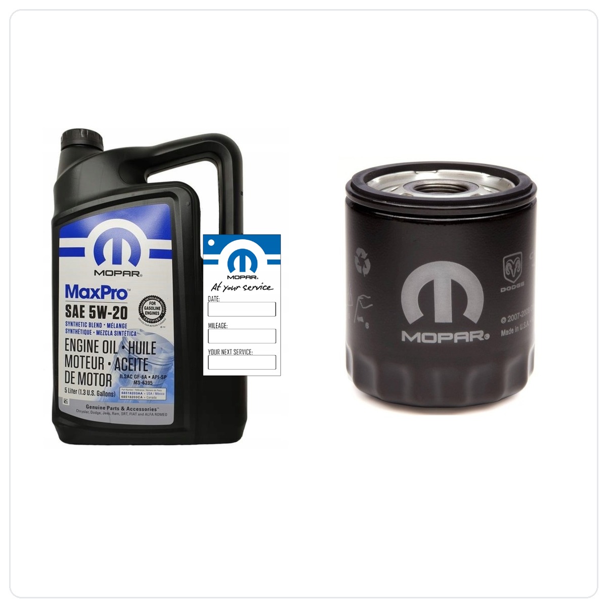 MOPAR MaxPro 5W20 5L + Filter MOPAR MO-409 Dodge Caravan / Grand Caravan 4.0 V6 2009-2010 gwint 3/4-16"