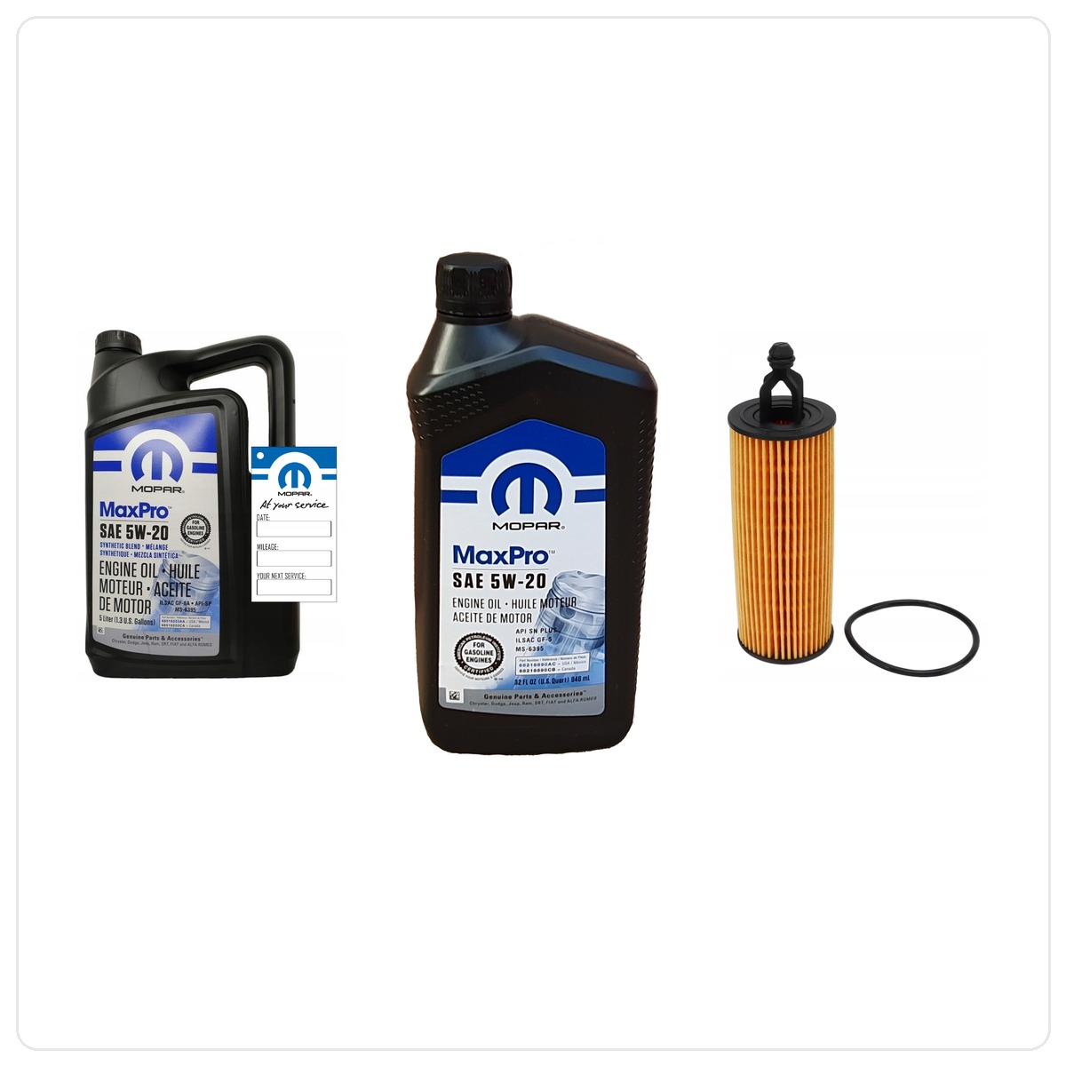 MOPAR MaxPro 5W20 6L + Zamiennik filtra MOPAR MO-349 Dodge Journey 3,6 V6 2014