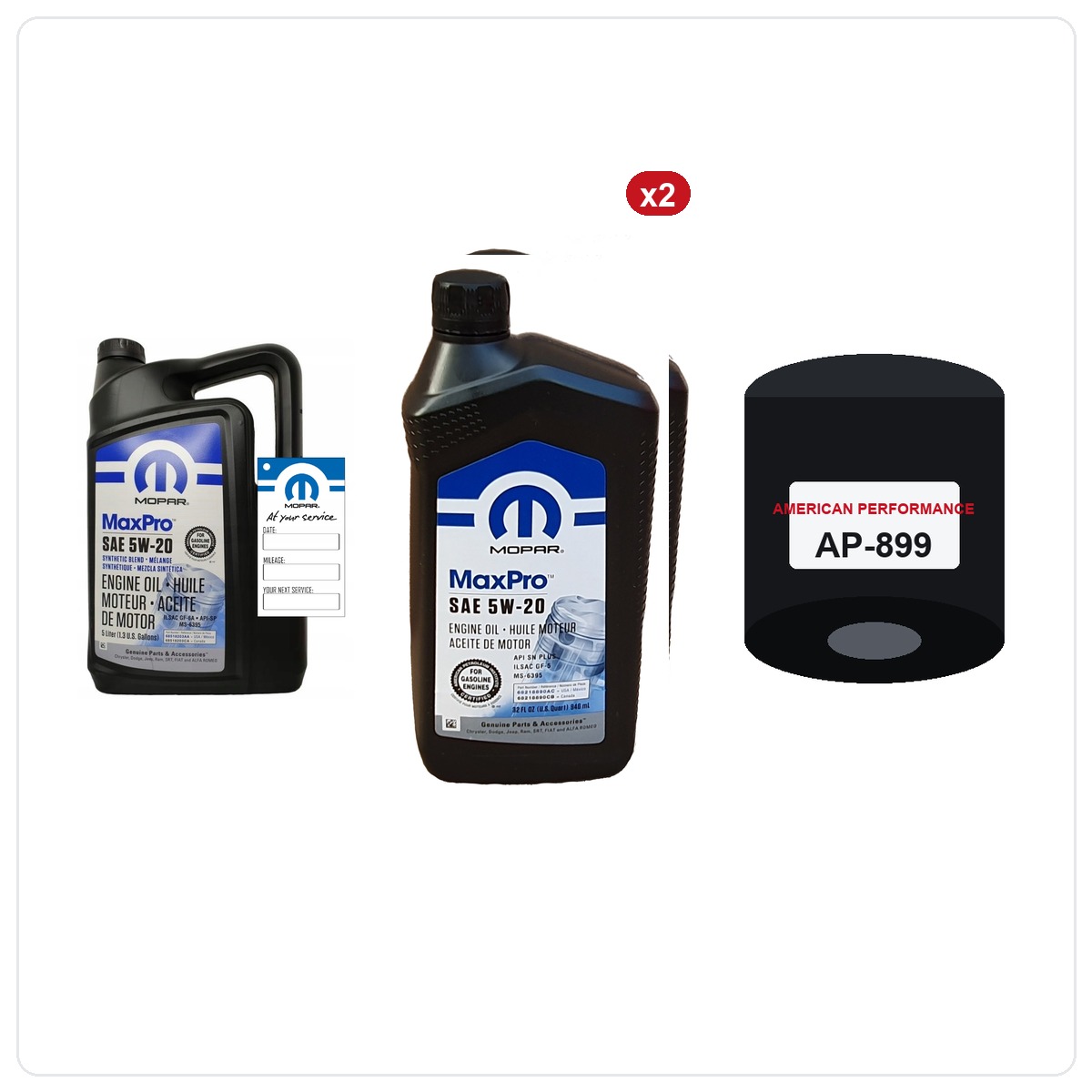 MOPAR MaxPro 5W20 7L + Zamiennik filtra MOPAR MO-899 Dodge Charger 5.7 V8 2011-2016